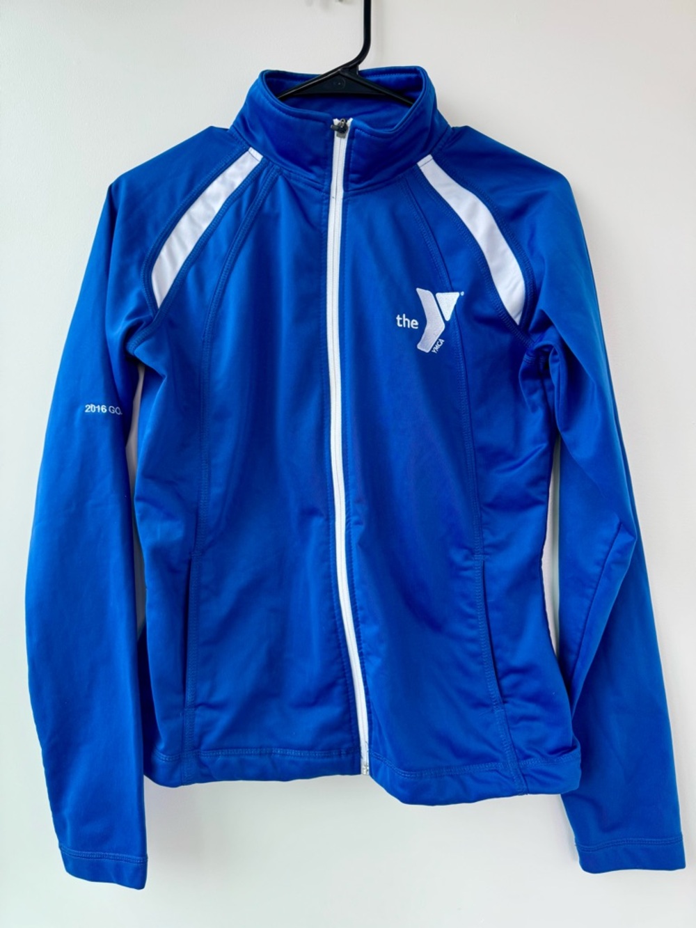 The Y YMCA Sport-Tek women’s Royal Blue Full-Zip track Jacket with White Trim